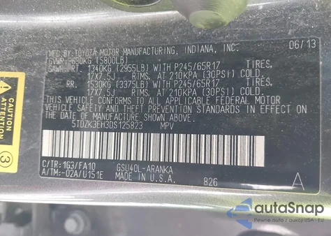 2013 Toyota Highlander Base Plus V6 from USA, damaged, VIN 5TDZK3EH3DS125823